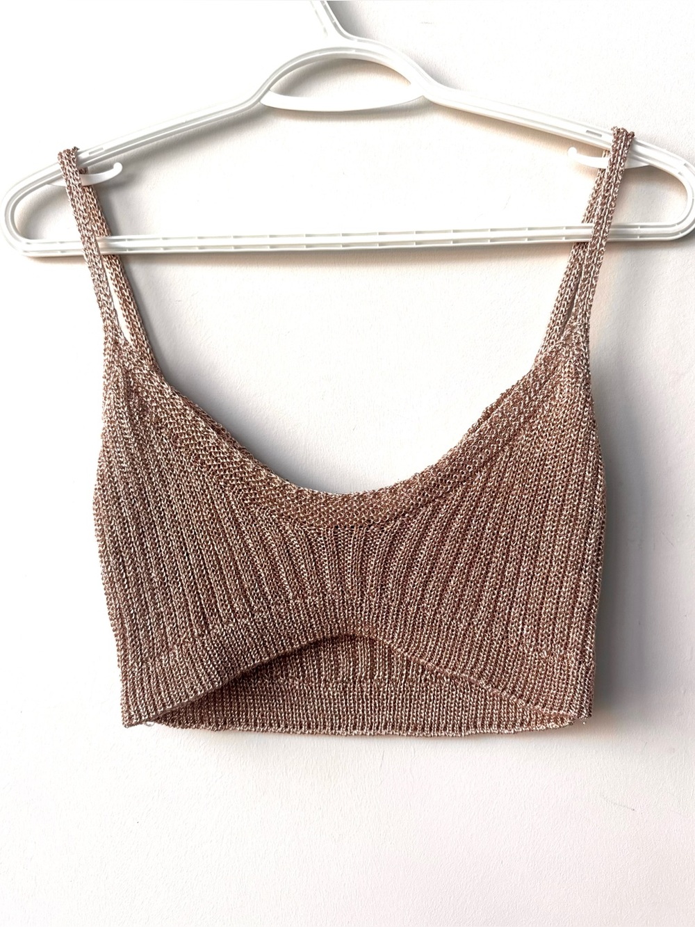 Metallic Knit Spaghetti-Strap Cami in Copper
